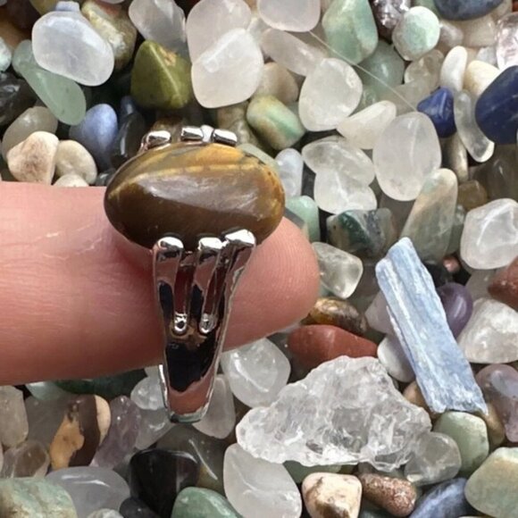 Tiger's eye silver Victorian gem ring - Picture 2 of 6